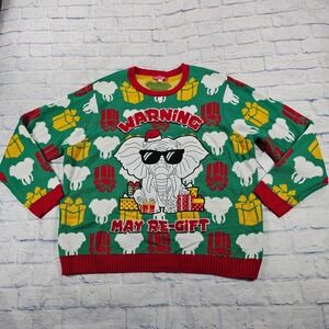Jollidays Ugly Christmas Sweater MEN 4XB Green Warning May Re-Gift Elephant Gift